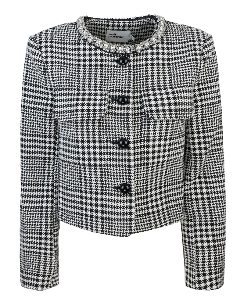 Self-Portrait Self -Porträt Giacca Houndstooth Crystal Trim Black
