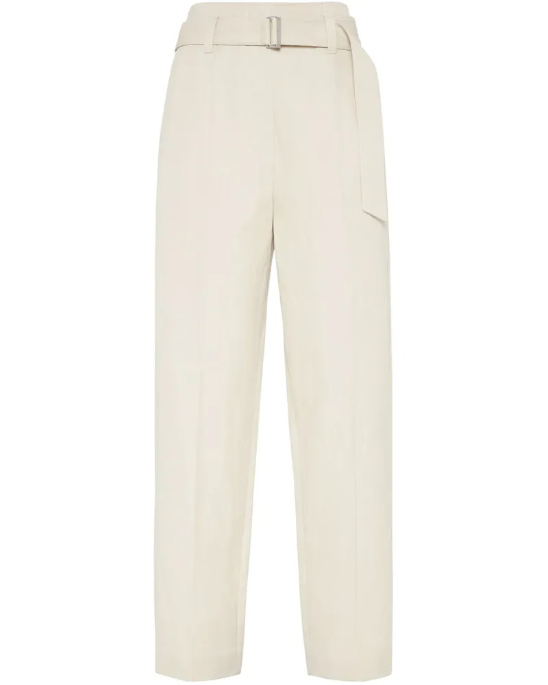 Brunello Cucinelli Leinwandhose mit glänzenden Details Beige