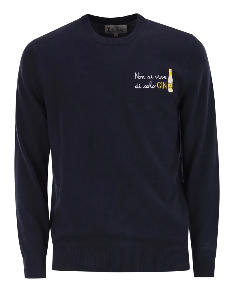 MC2 Saint Barth Heron Crew Halsspringer mit Stickerei auf der Brust Blue