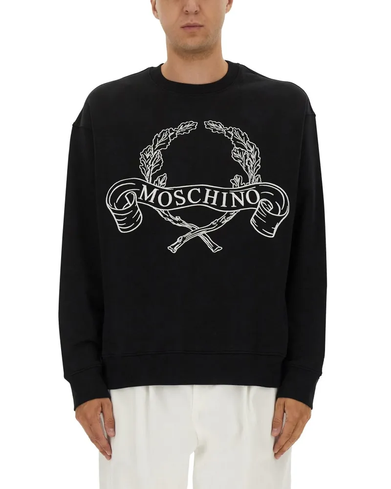 Moschino Sweatshirt mit Laurel Crown Logo Stickerei Black