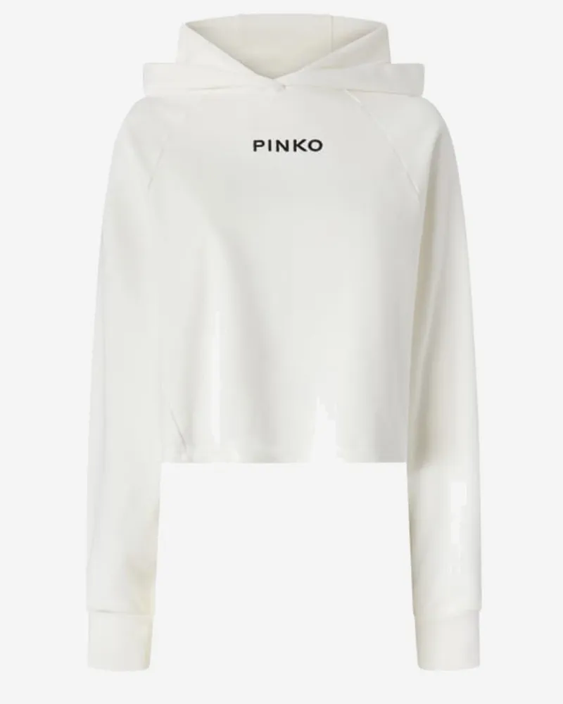 Pinko Kurz geschnittenes Baumwoll-Sweatshirt mit Logo White