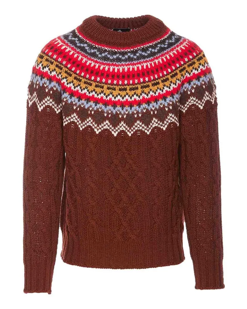 Moncler Grenoble Fair Isle Intarsia Kabel -Strickwollpullover Brown