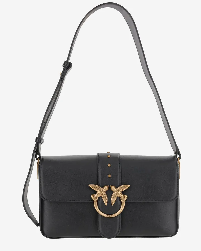 Pinko Logo Leder Umhängetasche Black