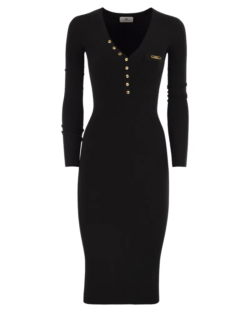Elisabetta Franchi Rippen -Strickkleid mit Tasche Black