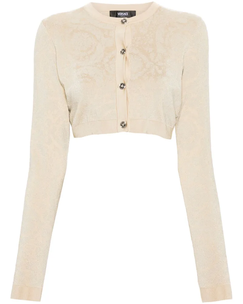 Versace Barocco Textur Cropped Cardigan Beige