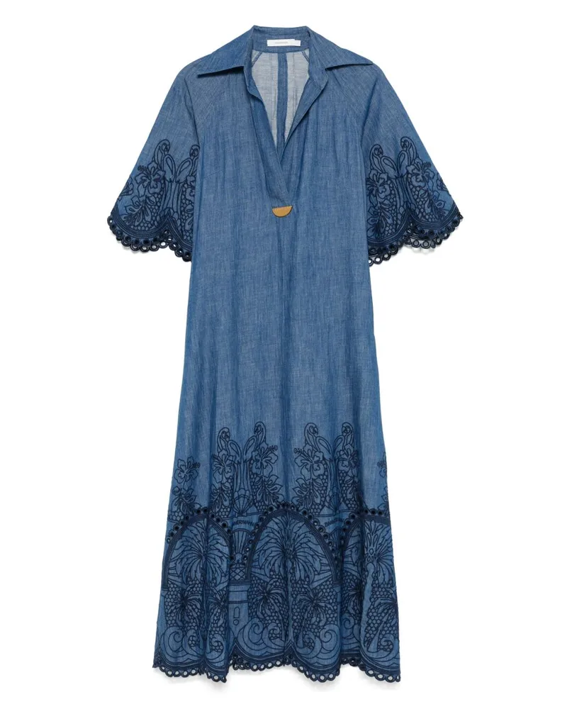 Zimmermann Coco bestickte Jeanskleid Blue