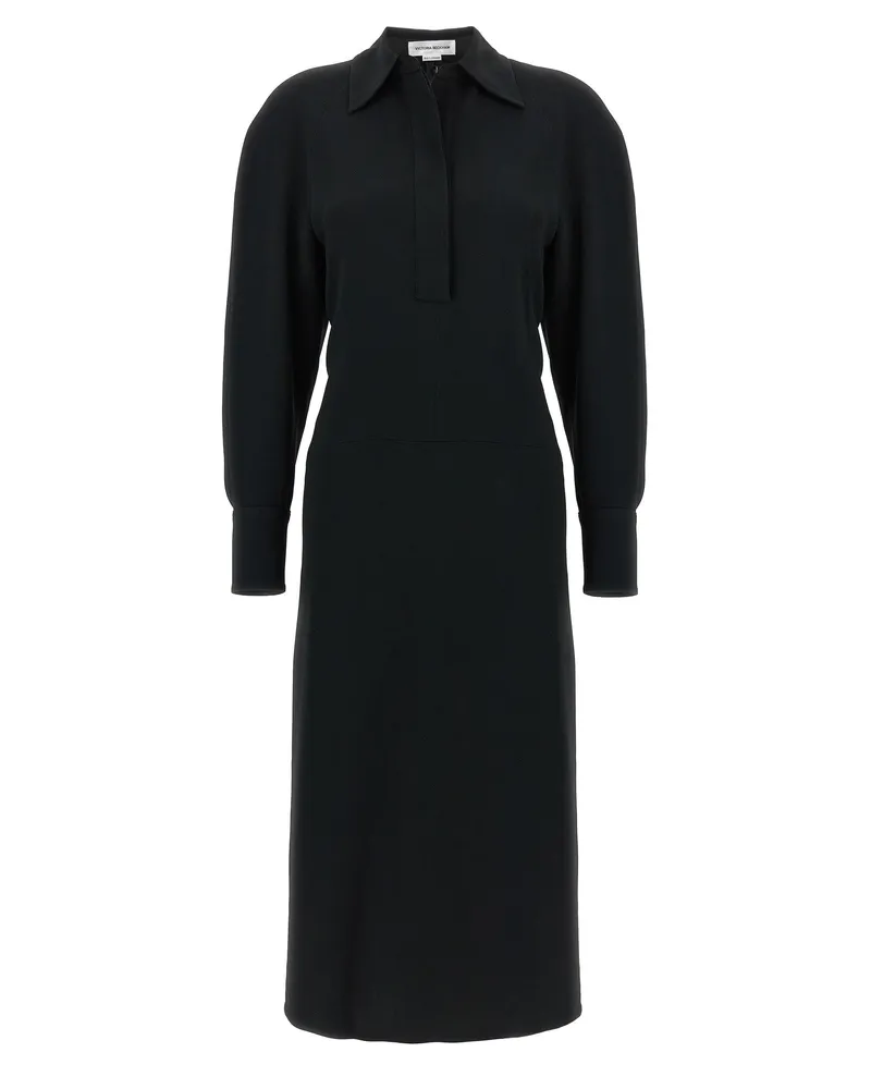 Victoria Beckham Long Sleeve Polo Kragen Midi' Kleid Black
