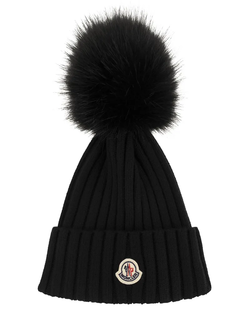 Moncler Wollkappe  mit synthetischer Pompom Black