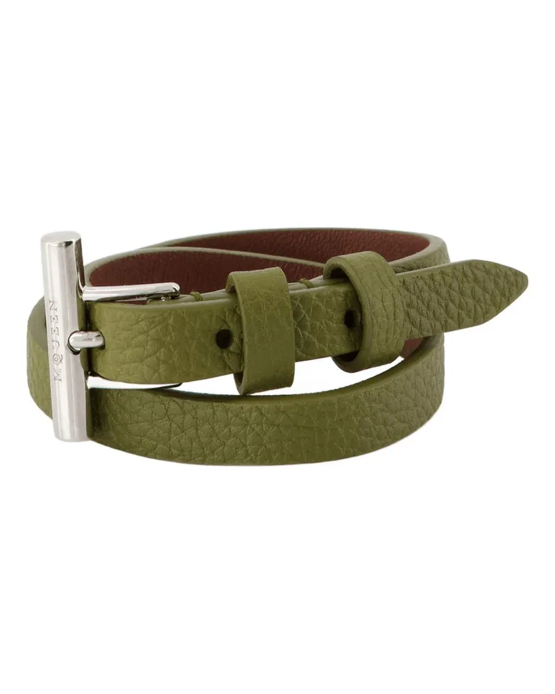 Alexander McQueen Cross Bar Armband Alexander Mc Königin Ledergrün Grün