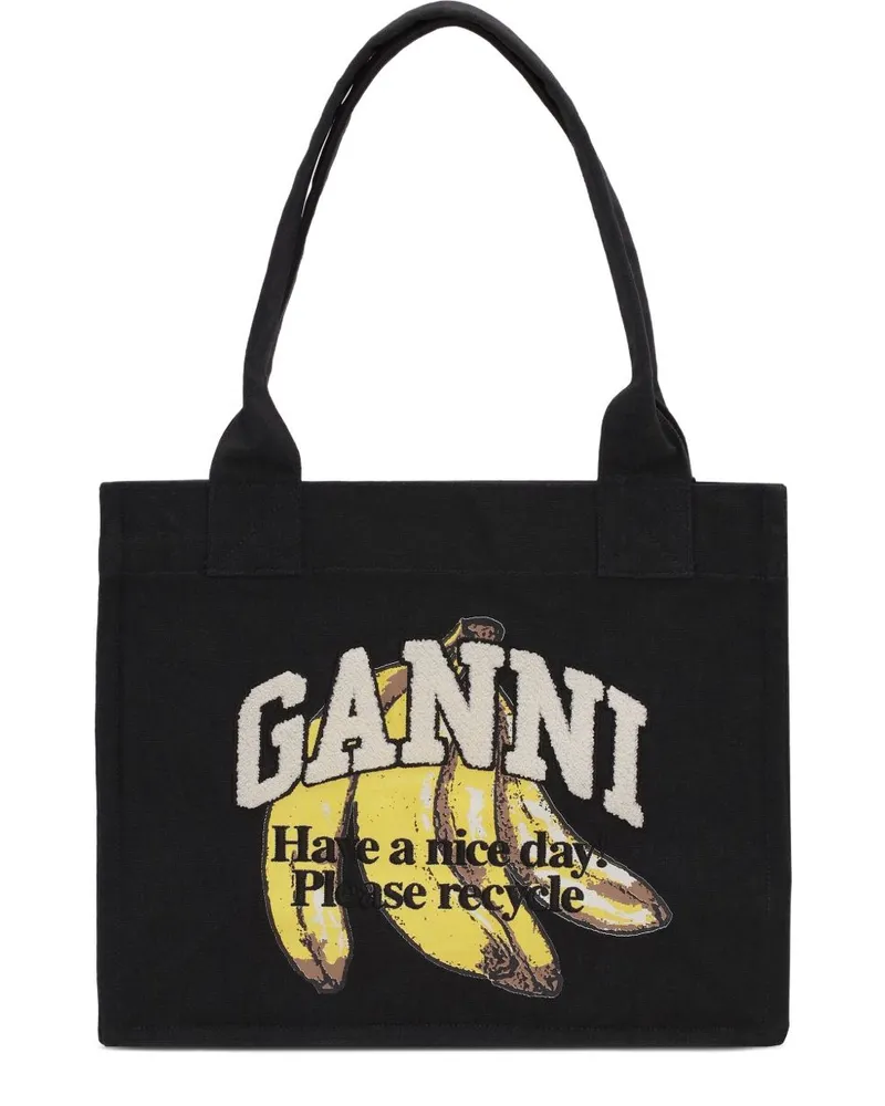 Ganni Bio -Baumwolle große Einkaufstasche Black
