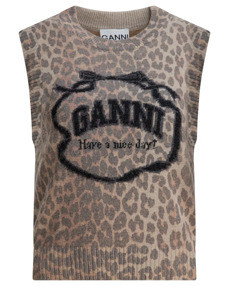 Ganni Wollweste mit Logo Brown