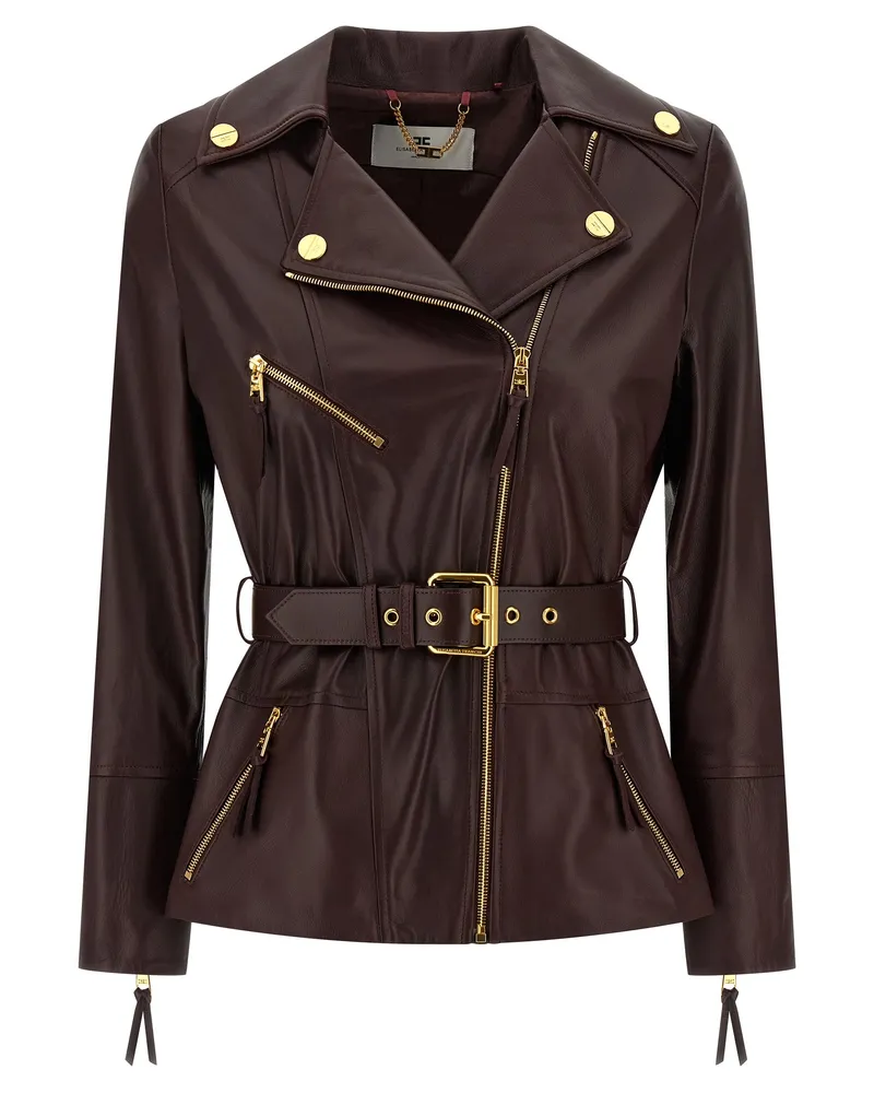 Elisabetta Franchi Leder Bikerjacke Bordeaux