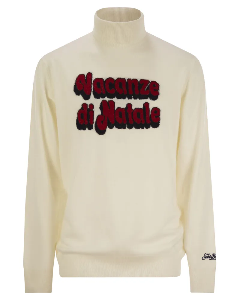 MC2 Saint Barth Wolle und Kaschmir -Mischung Rollkragenpullover Vakanz di Natale White