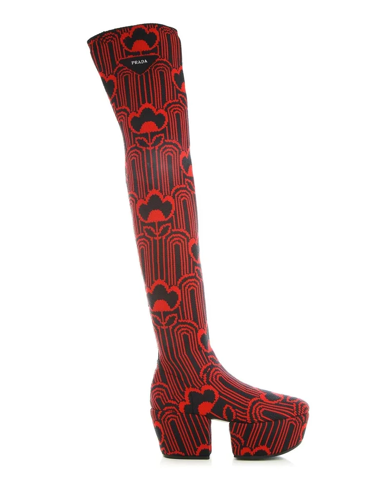 Prada Jaquard gestickte Stiefel Rot