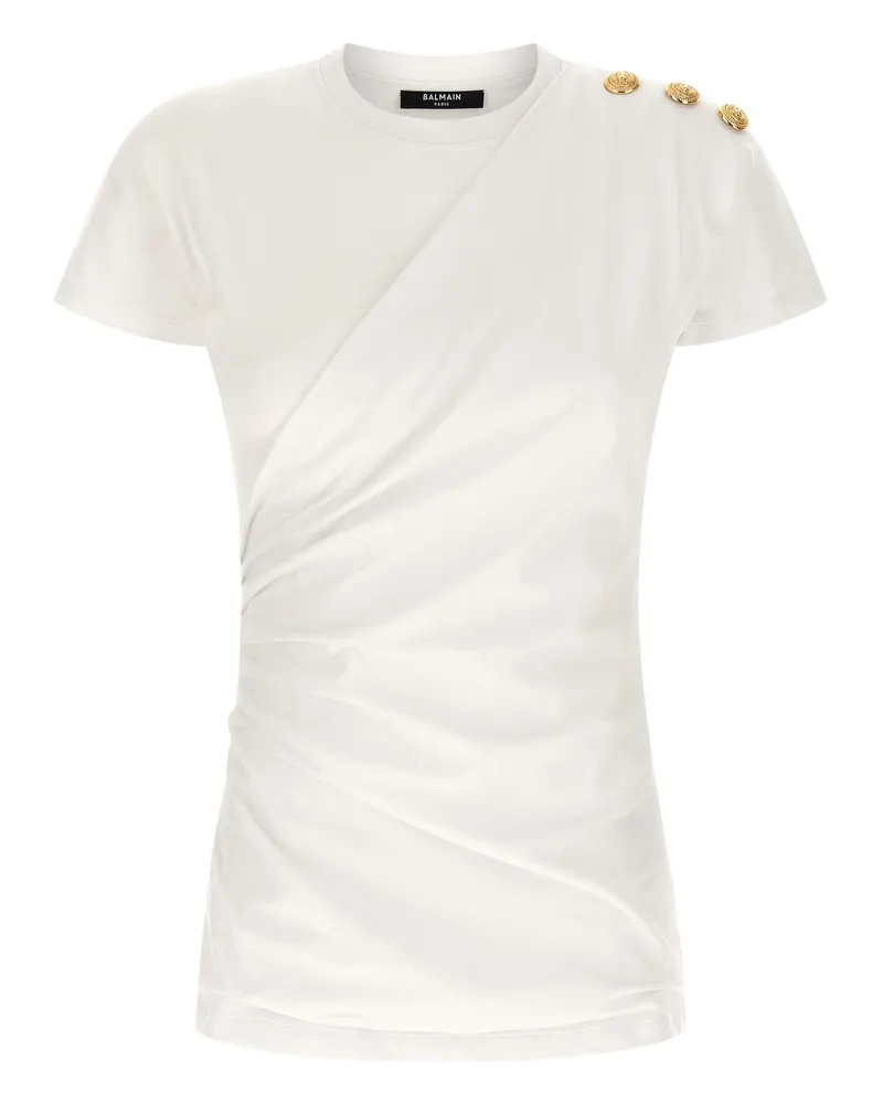 Balmain T-Shirt mit 3 Knöpfen White