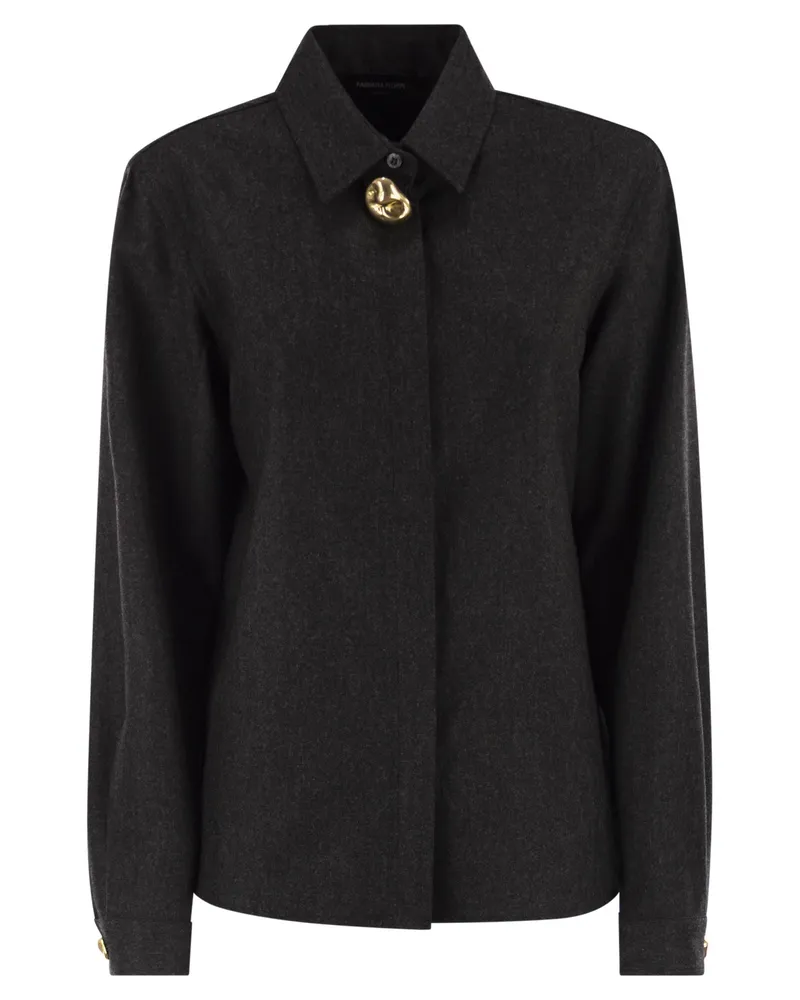 Fabiana Filippi Virgin Wollhemd mit Houndstooth Detail Anthracite
