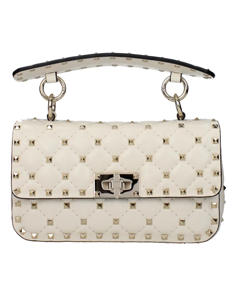 Valentino Garavani Damens Rockstud Spike Handtasche aus beigem/hellelfenbeinfarbenem Leder -
