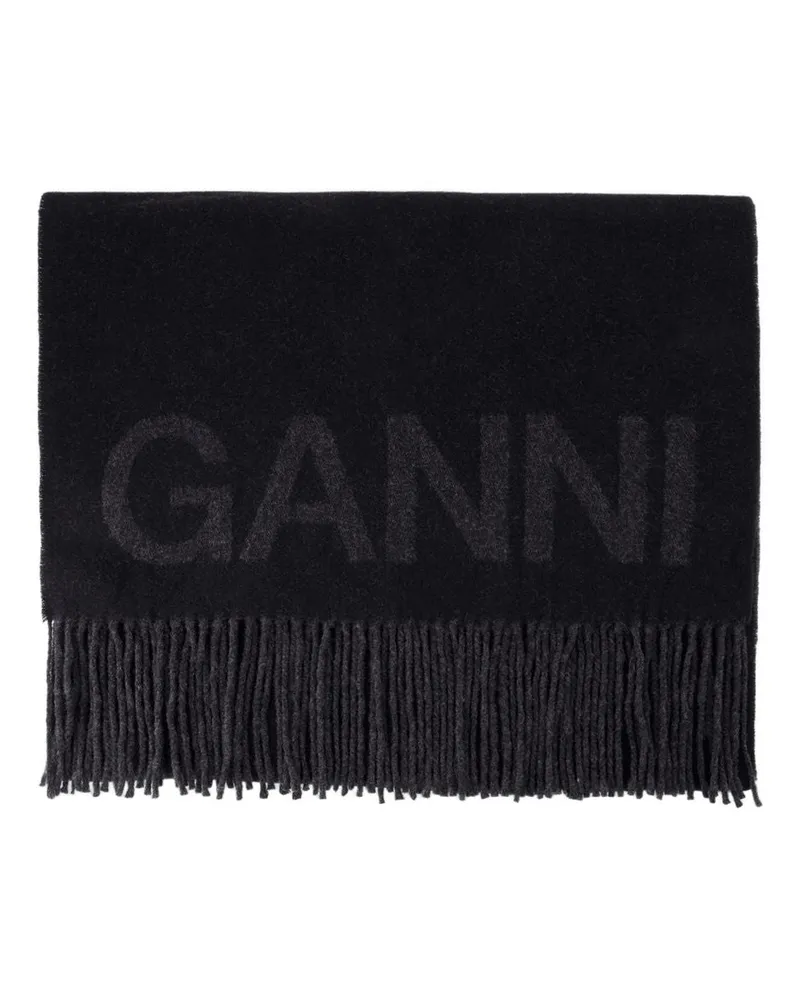 Ganni Fransenschal  Wolle schwarz Schwarz
