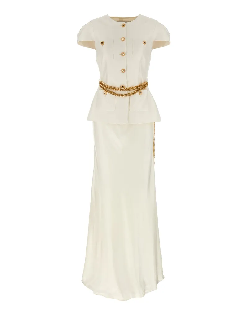 Self-Portrait Selbstporträt 'Creme Taftkettengürtel Maxi' Kleid White