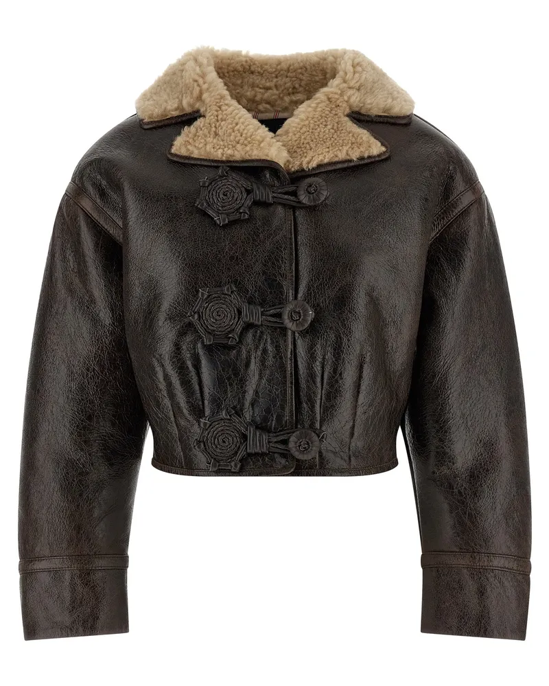 Etro Schaffelljacke mit Wolleinsatz Brown