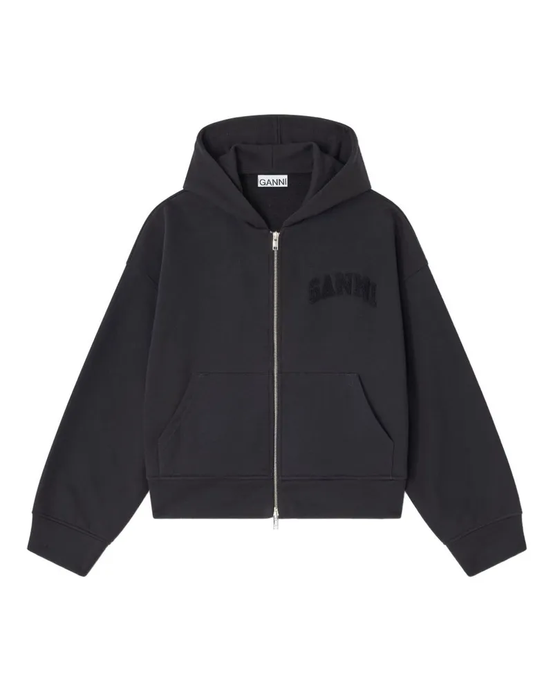 Ganni Kapuzenpullover aus Bio-Baumwolle mit Reißverschluss Black