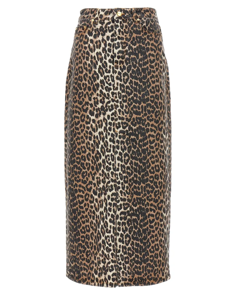 Ganni Animal Print Long Rock Brown