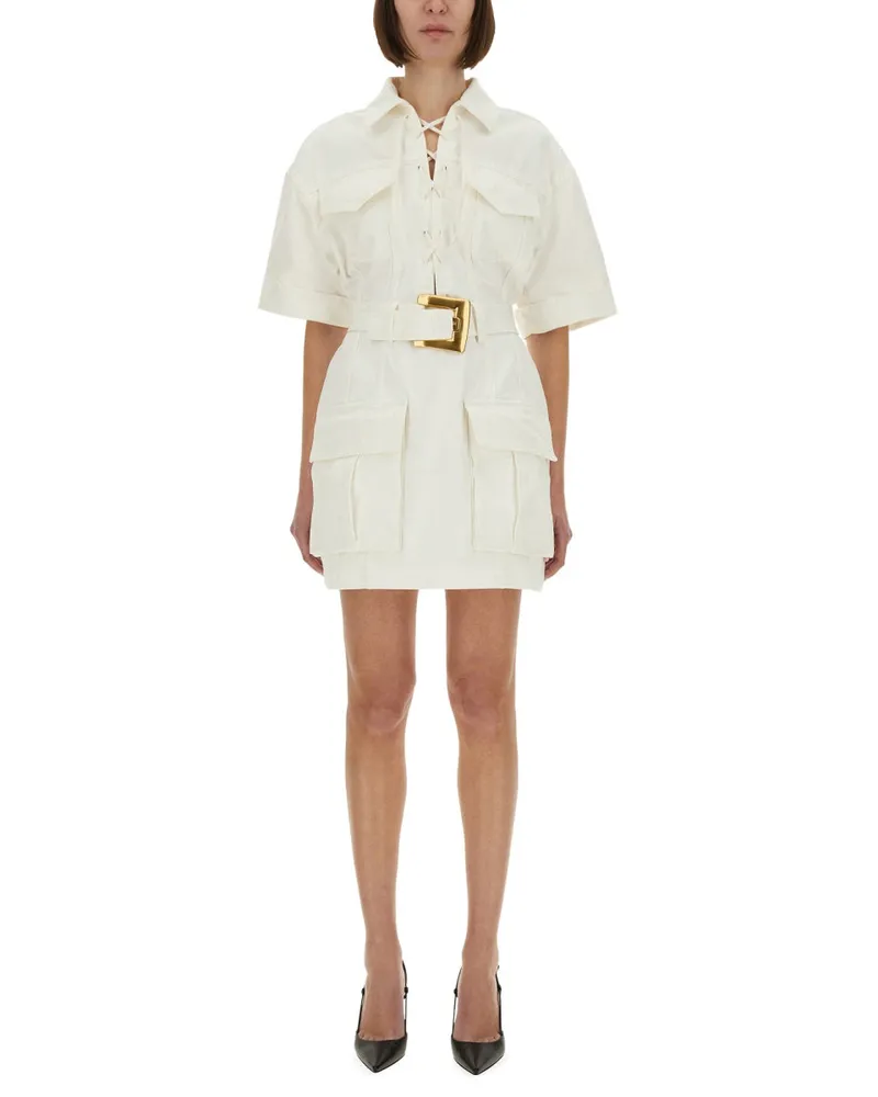 Balmain Cotton Gabardine Kurzkleid Ivory
