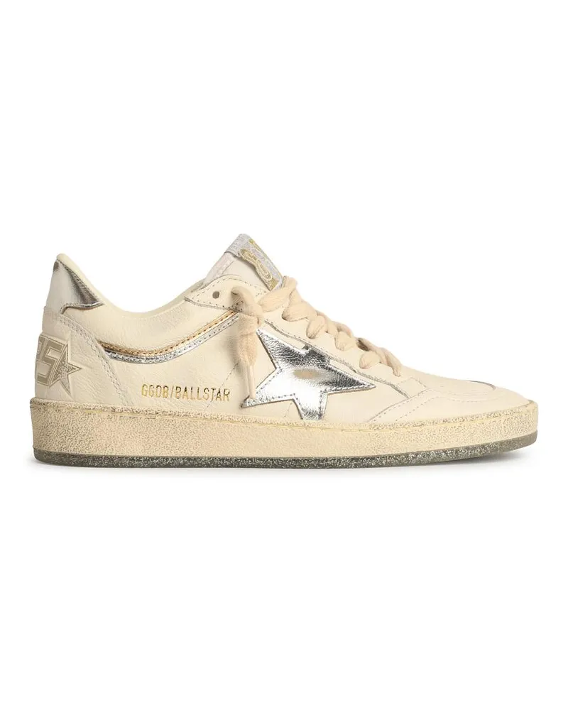 Golden Goose Ball Star' weiße Lear -Sneakers mit Silver Star und Ferse White