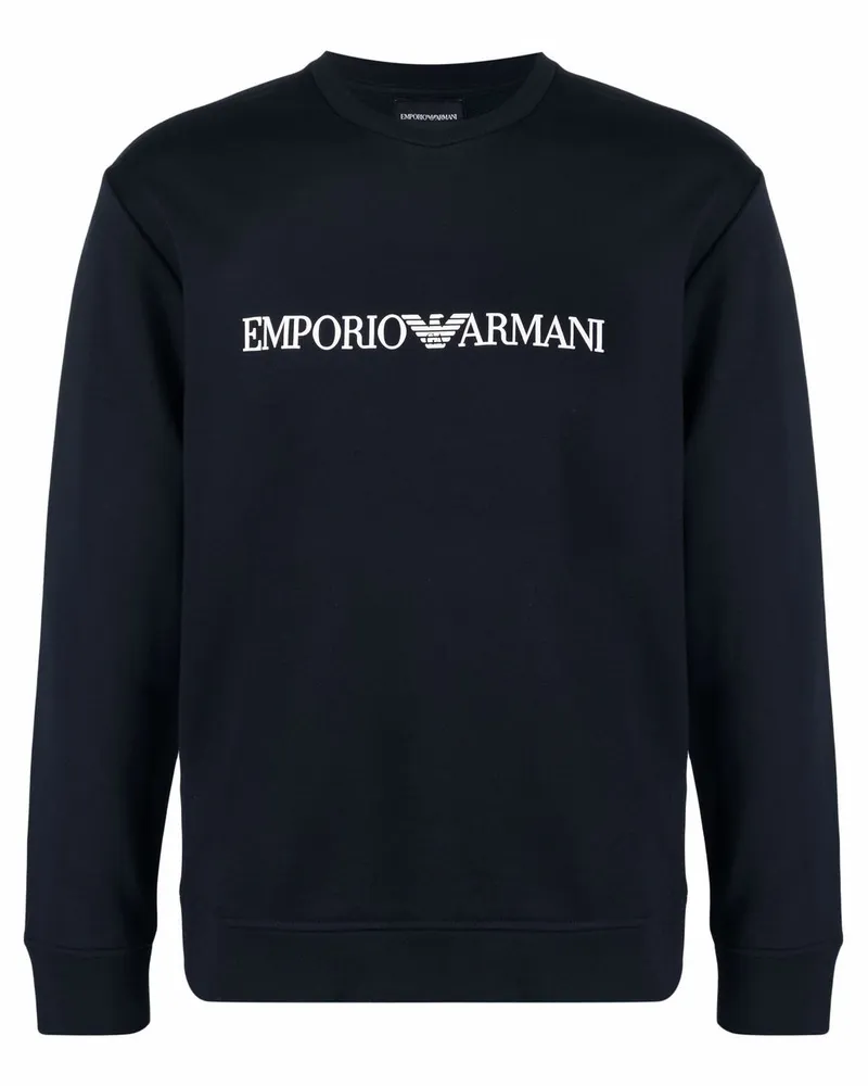 Emporio Armani Cotton Blend Crewneck Sweatshirt Blue