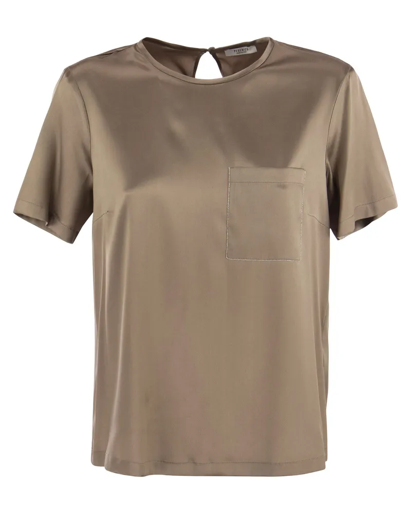 Peserico Seidensatin T -Shirt Kamel