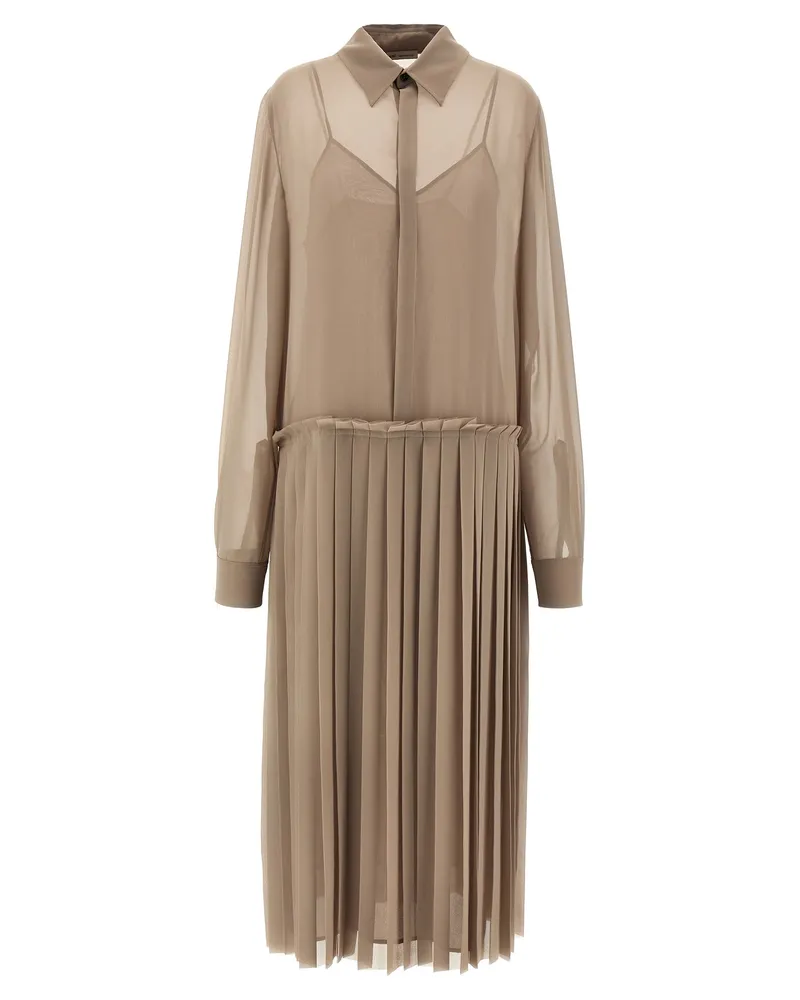 AMI Paris Plissee Midi' Kleid Beige