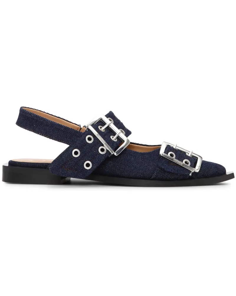 Ganni Denim Slingback Ballets Blue