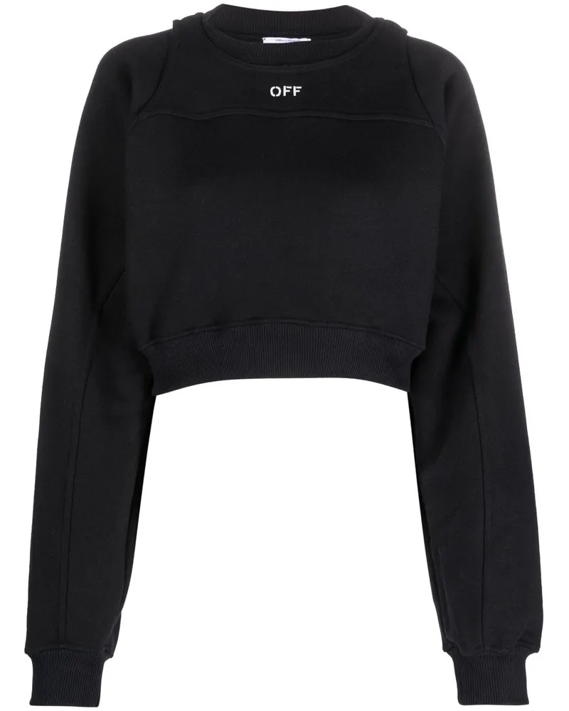 OFF-WHITE Logo Cropped Cotton Sweatshirt Black