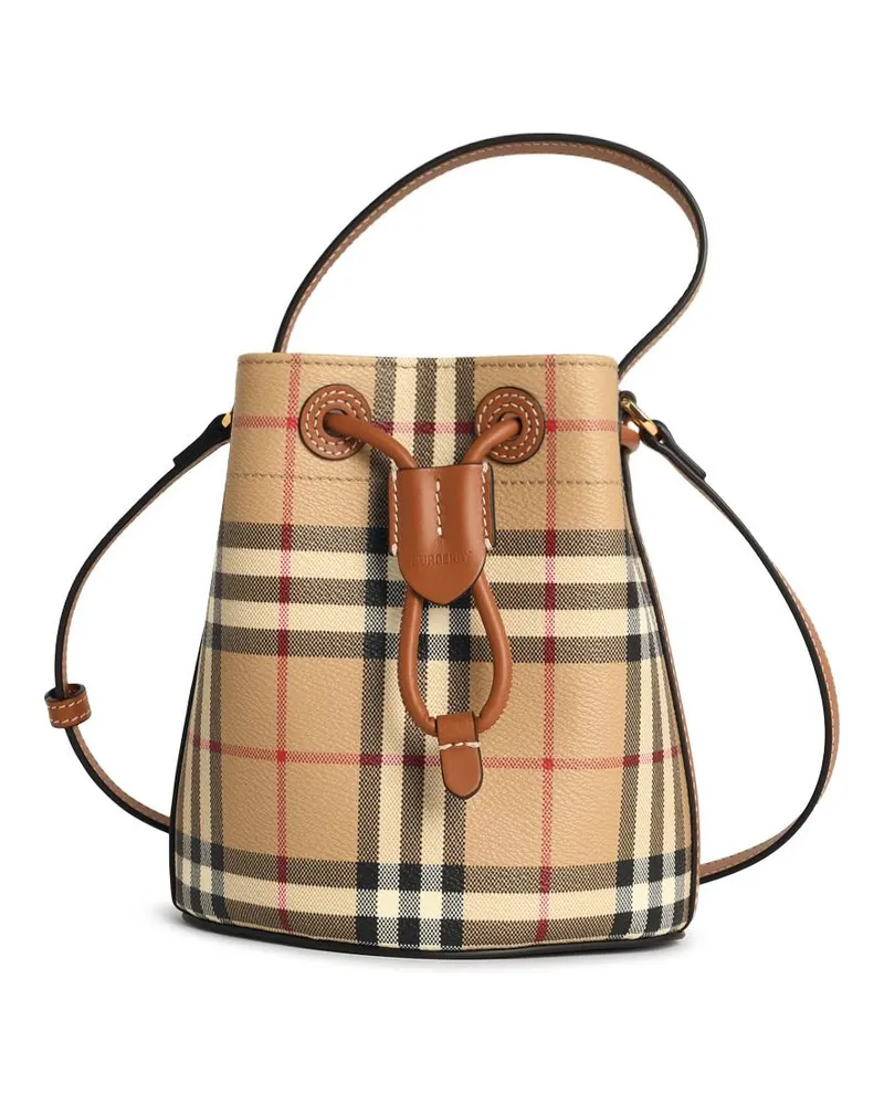 Burberry Check' Mini Eimerbeutel in Beige Baumwollmischung Beige