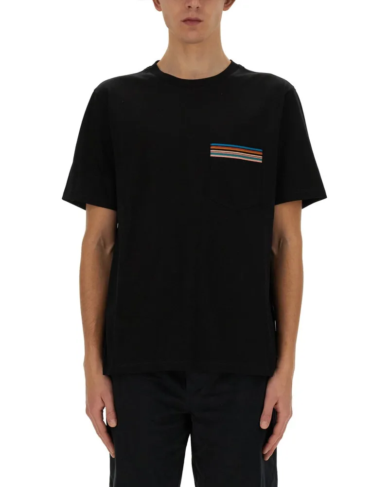 Paul Smith gestreiftes Taschen -T -Shirt Black