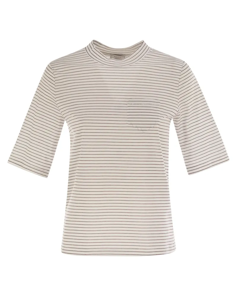 Peserico gestreiftes Baumwolltrikot -T -Shirt White