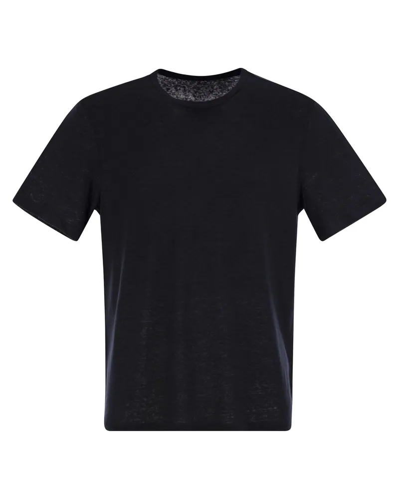 Majestic Majestätische Crew -Nacken und kurzarmes T -Shirt in Leinen Blue