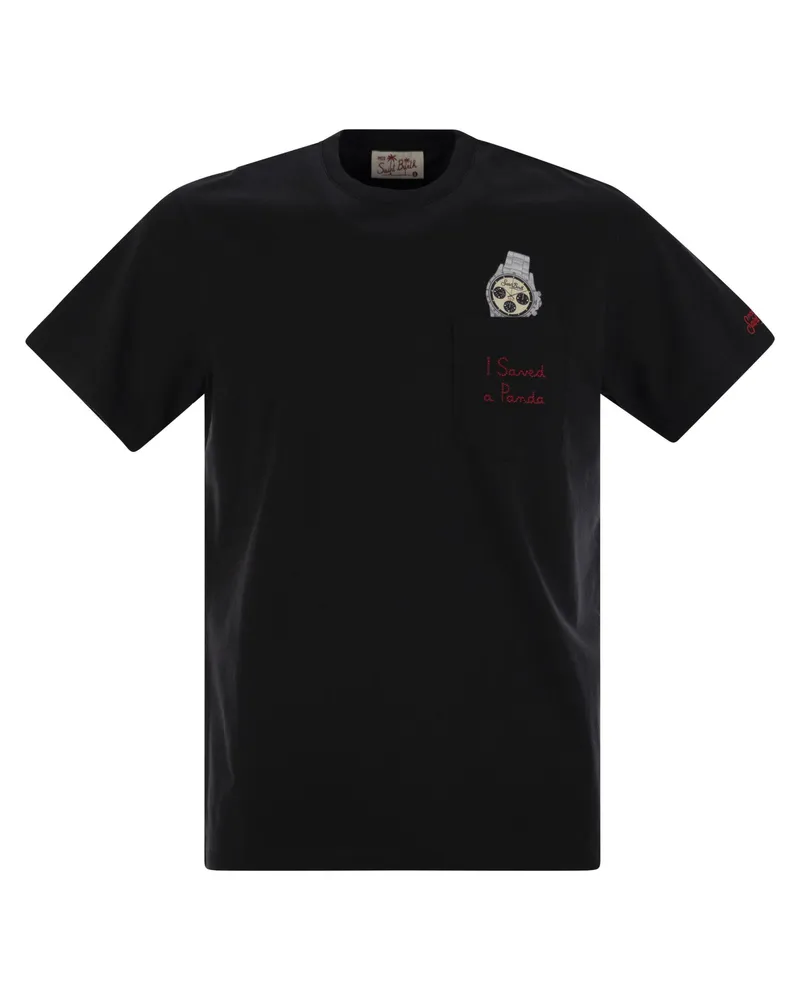 MC2 Saint Barth Austin T -Shirt mit Stickerei und Brusttasche Black