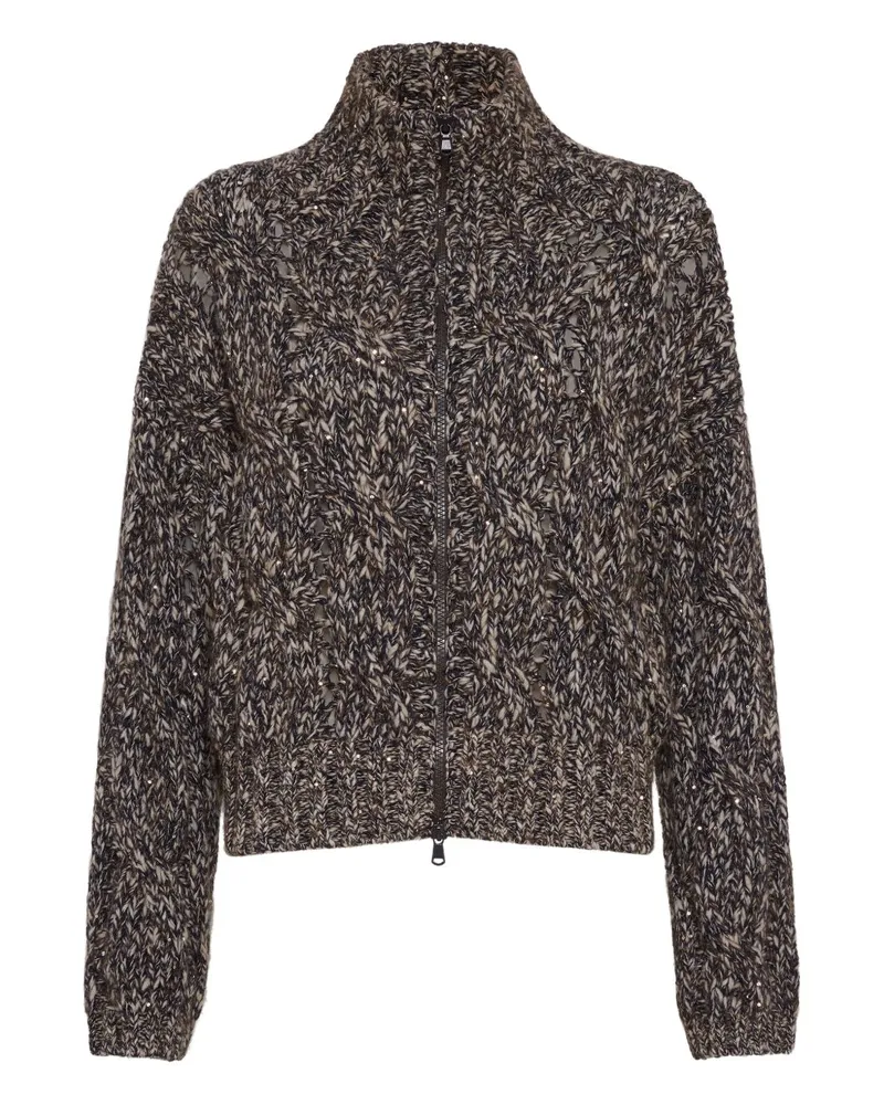 Brunello Cucinelli Wool Woll mit einer Strickjacke mit Reißverschluss geschneidert Blue