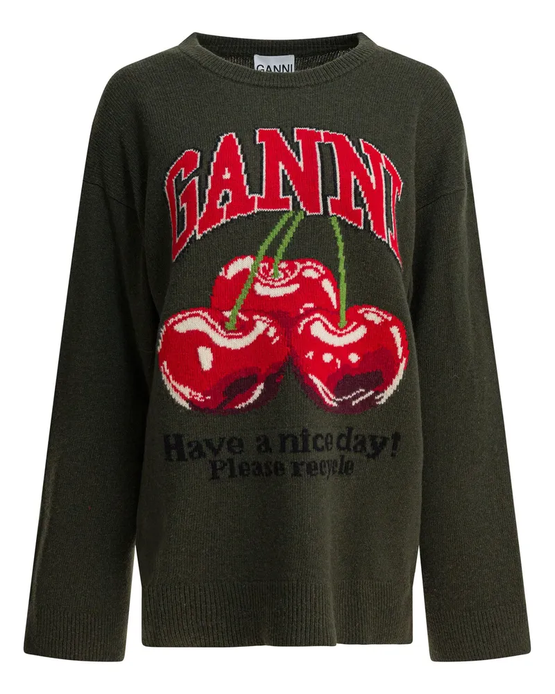 Ganni Pullover aus Wollmischung mit Rundhalsausschnitt Green