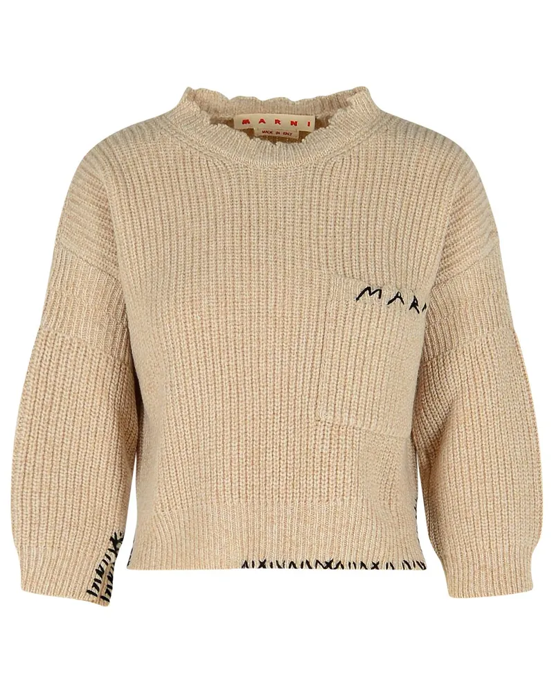 Marni Beige Mouliné Virgin Wollpullover mit 'Marni Mending' Stickerei Beige