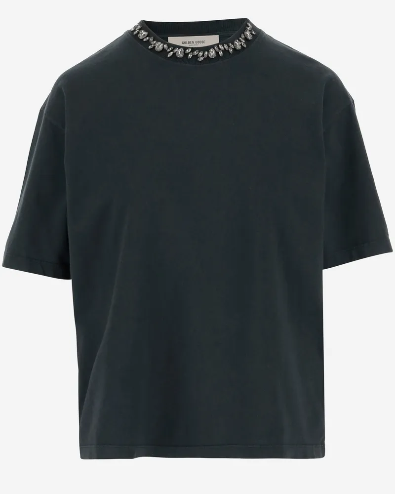 Golden Goose Golden Gans Baumwoll -T -Shirt mit Kristallen Black