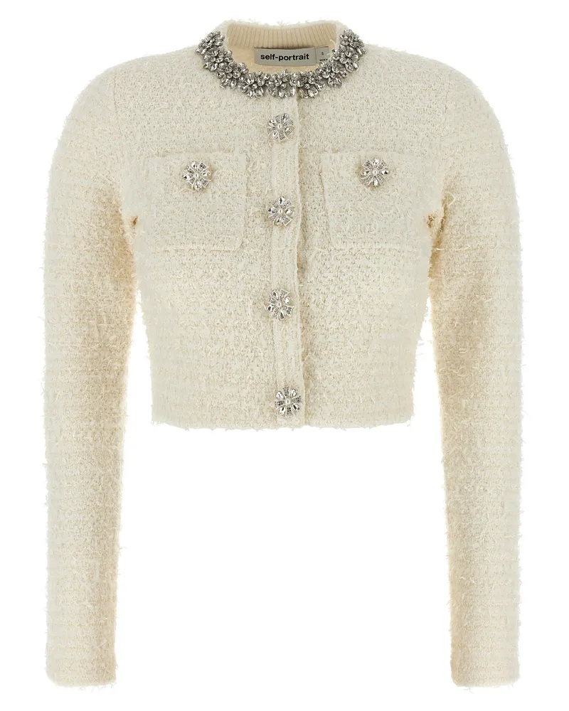 Self-Portrait Self -Porträt 'creme strukturierter Strick -Strickjacke White