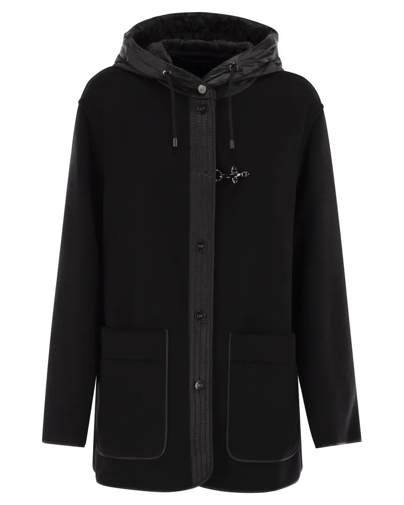 Fay zwei Materialwolle und Kaschmir Caban Mantel Black