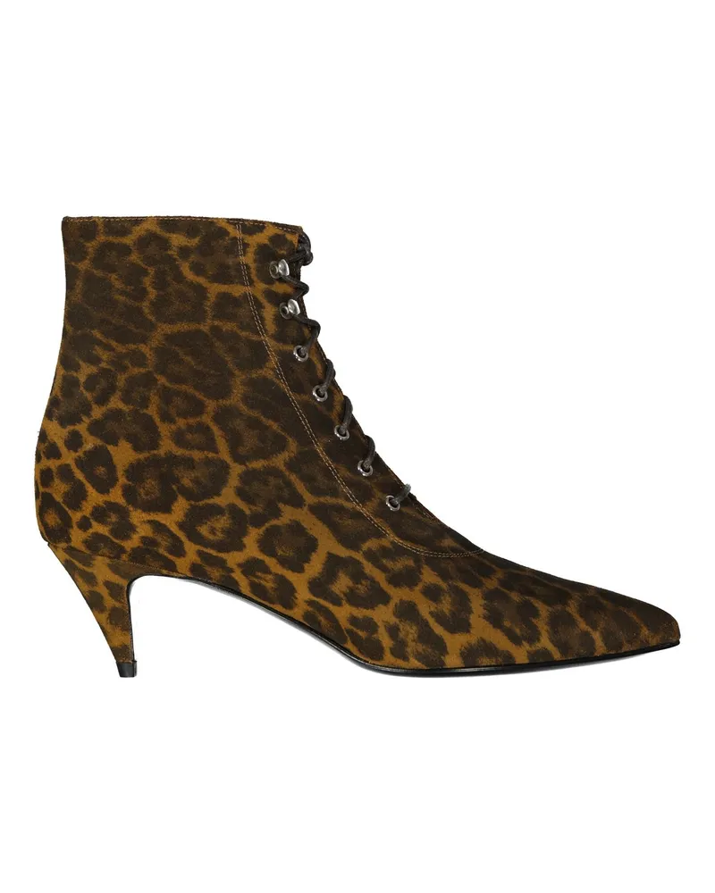 Saint Laurent Kiki Schnürung Leopardenmuster -Knöchelstiefel Brown