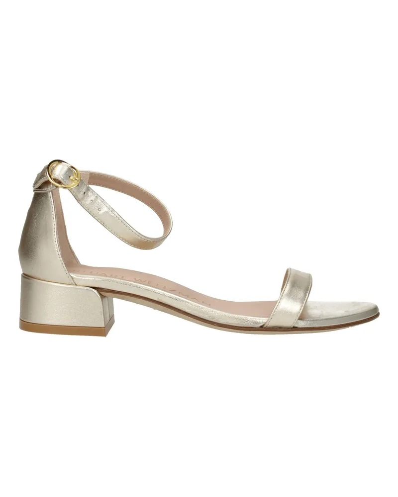 Stuart Weitzman Nudist Sandalen June Damens Leder Gold/Platin-Metallic -
