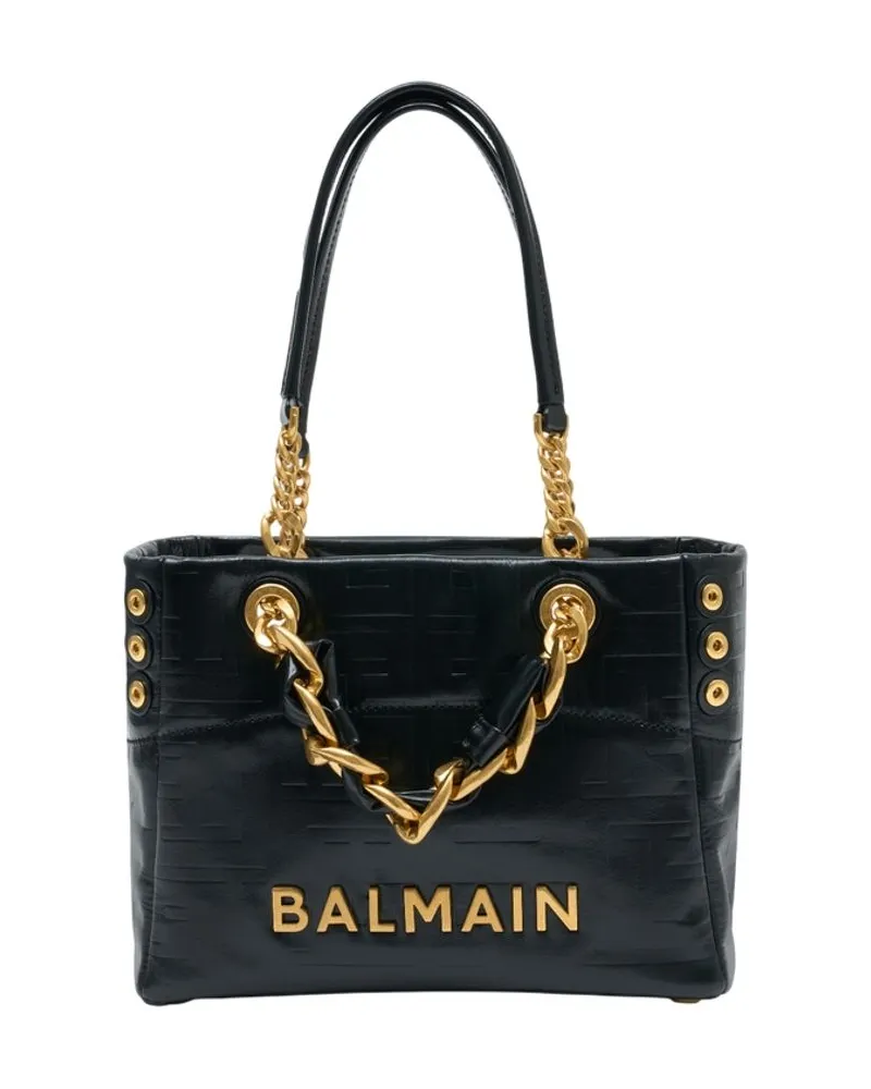 Balmain 1945 Kleine Shopper-Tasche aus -Leder in Schwarz Schwarz