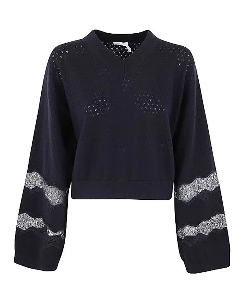 See by Chloé Siehe von Chloe See von Chloe Cotton und C BRO -Pullover Blue