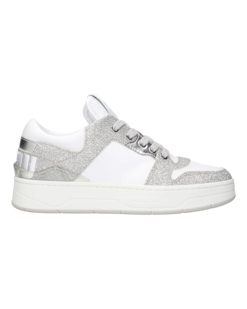 Jimmy Choo Florent Damens Sneakers aus weißem/silberfarbenem Leder -