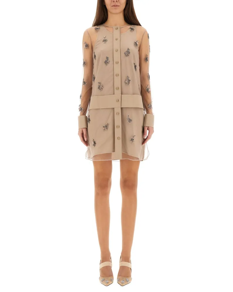 Fendi Tüllkleid mit Stickerei Nude